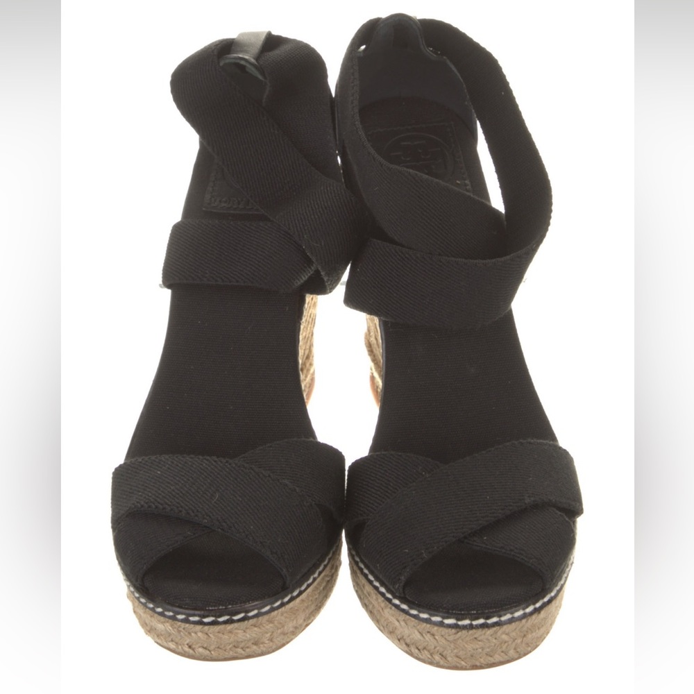 Tory Burch Canvas Espadrilles Strech Ankle Sandals Wedge.